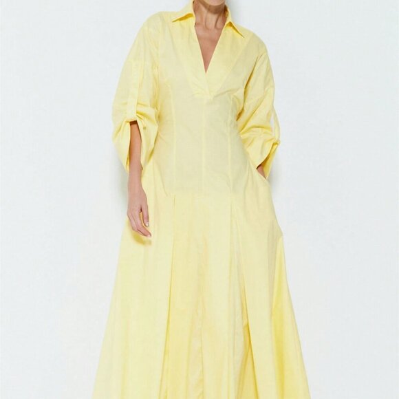 Yellow Elegant Womens V-Neck Long Sleeve Maxi Dress - Picture 3 of 4